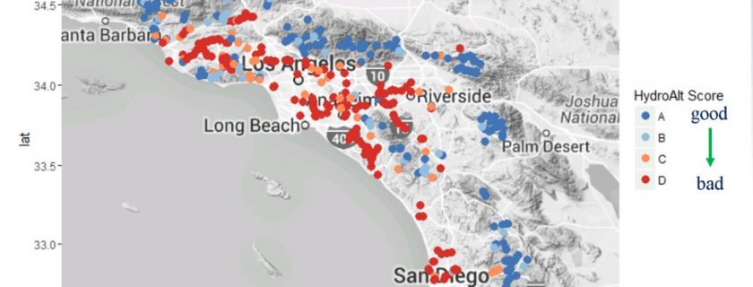 A SCCWRP-led flow-ecology study has generated data on the hydrologic flow patterns that are necessary to support healthy, in-stream biological communities for hundreds of wadeable stream sites in Southern California. Many of these sites don’t presently have optimal flow patterns for in-stream biological communities, as shown in the map above, where flow conditions at various sites have been scored and assigned a grade of A through D.
