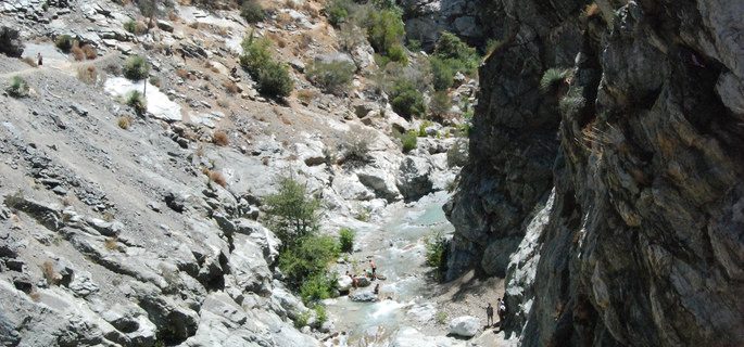 The minimally disturbed North Fork of the San Gabriel River in Los Angeles County, left, and channelized Forrester Creek in San Diego County are among the stream sites placed into ecological condition categories by a 16-member expert panel convened by SCCWRP to develop a Biological Condition Gradient model for wadeable streams statewide.