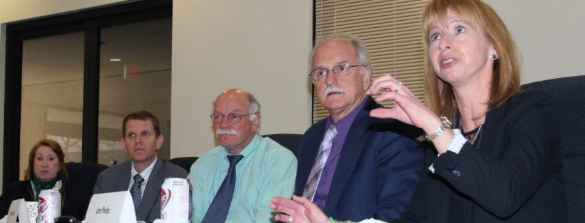 ELAP Expert Review Panel members, from left, Mitzi Miller, Jordan Adelson, David Speis, Stephen Arms and Lara Phelps discuss the status of California’s accreditation program for environmental laboratories during a meeting hosted by SCCWRP. The panel has recommended a series of reforms intended to improve the program.