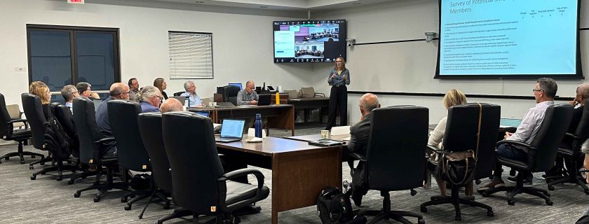 Amanda Carr from Orange County Public Works, one of the SMC’s 18 member agencies, addresses an independent expert panel convened by the SMC to develop the research consortium’s next five-year research agenda. The 12-member expert panel met at SCCWRP during a three-day research planning workshop in September.